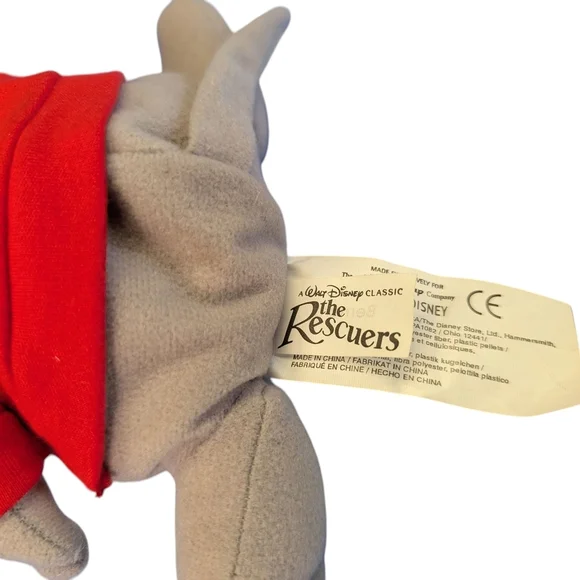 New Disney Bernard Rescuers Down Under Aussie Mouse Plush Toy Red Grey 1990 - Picture 2 of 6